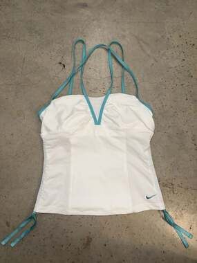 Nike Fit Dry White and Teal Strappy Tennis Tank Top with Built-in Bra